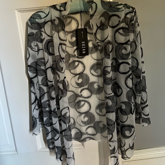 Brand new and white geometric mesh cardigan like blouse in size small. - Picture 2 of 5